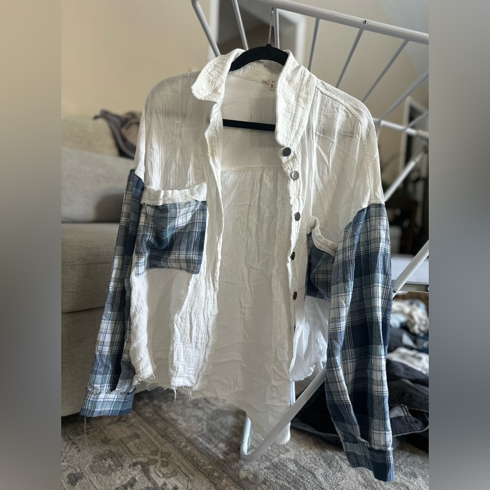 POL White and Blue Plaid Men's Shirt